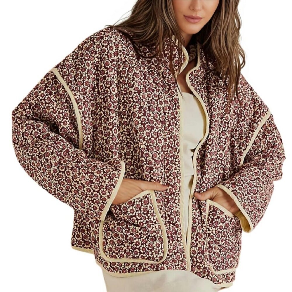 Women's Cropped Quilted Jacket Lightweight Puffer Cardigan Coat